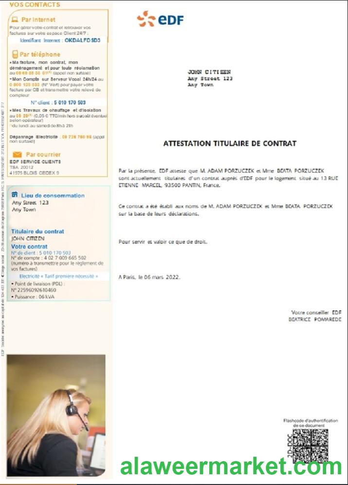 France EDF attestation de contrat